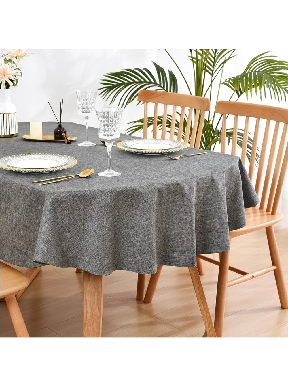 NEW Wolkemer Faux Linen Oval Tablecloth Heavy Duty Wrinkle Resistant